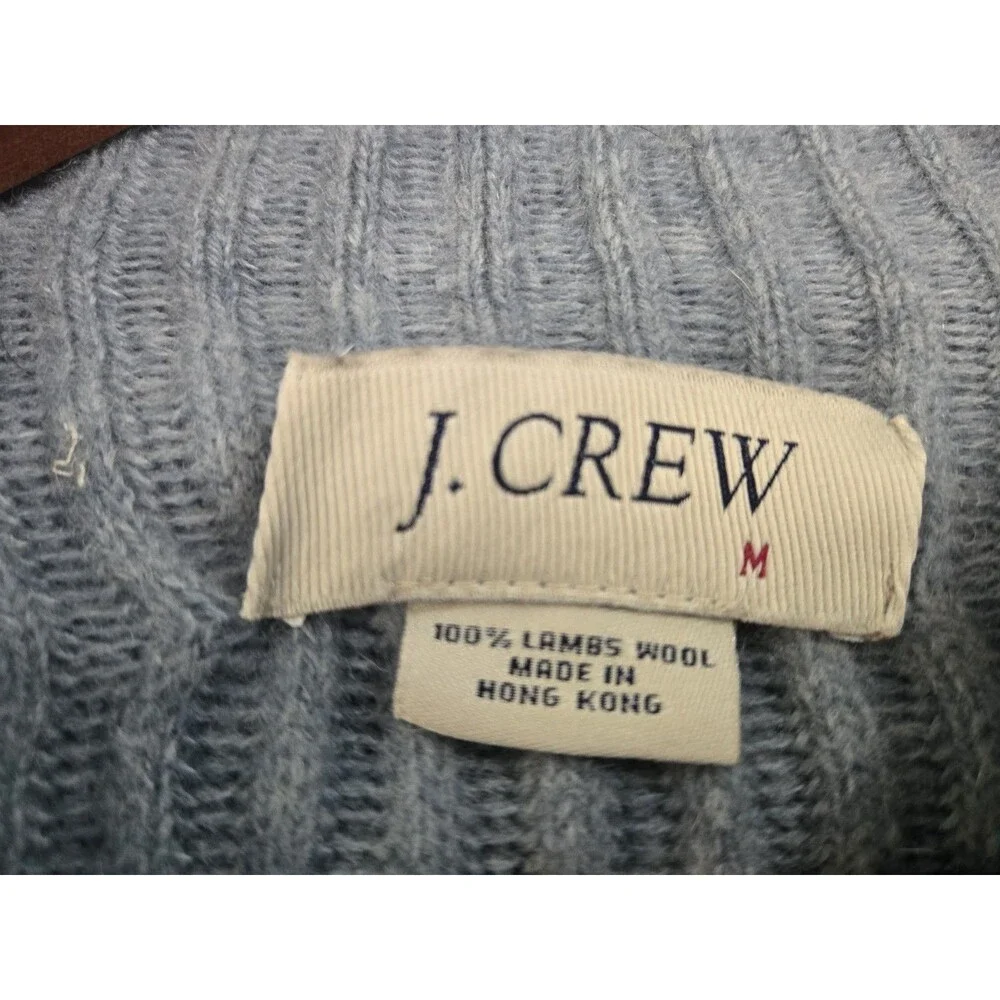 Vintage J Crew Sweater Mens M Turtleneck 100% Wool Ribbed Knit Blue Preppy